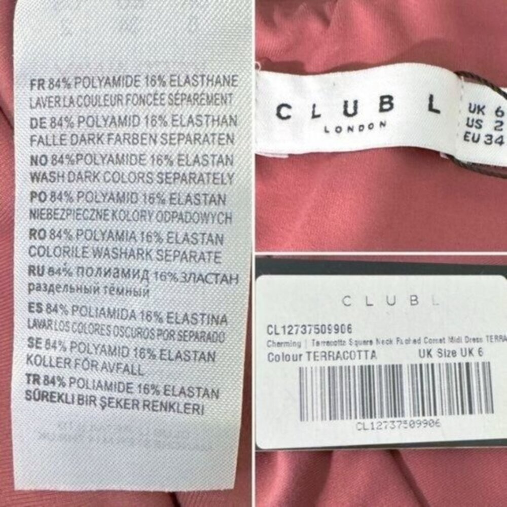 NWT Club L London terracotta square‎ neck corset midi bodycon dress pink 2 - Picture 11 of 12